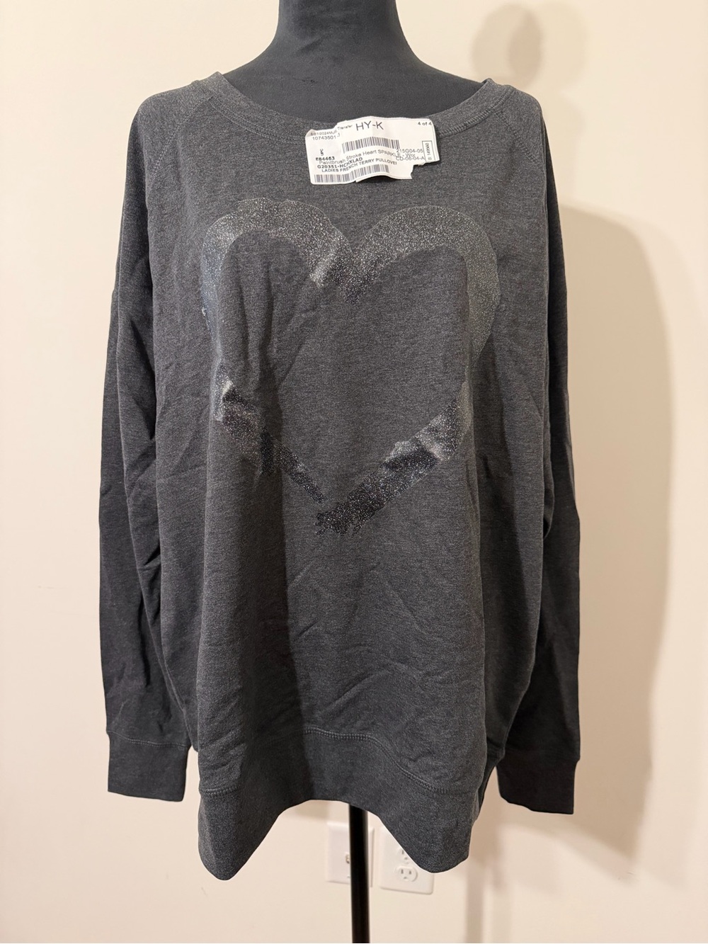ladies Heart Graphic - Charcoal Long Sleeve TShirt